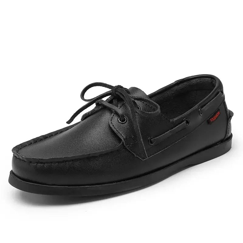 Schwarzer Herren Bootsschuh mit Schnürung in Lederoptik in Schwarz, Ansicht 2