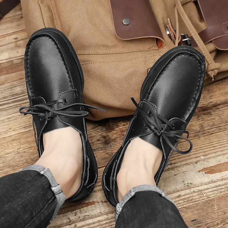 Schwarzer Herren Bootsschuh mit Schnürung in Lederoptik in Schwarz, Ansicht 8