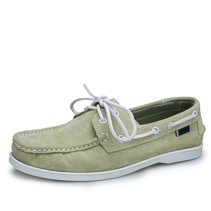 Herren Bootsschuhe aus Veloursleder mit weißen Schnürsenkeln in Beige, Ansicht 9
