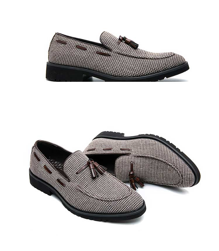 Karierte Quasten-Loafer in Braun und Weiß für Herren