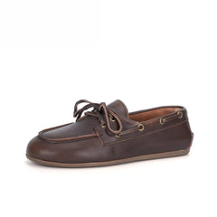 Damen Bootsschuh Slipper mit Schnürung aus braunem Spaltleder, Braun