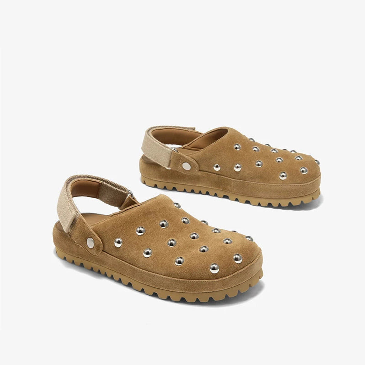 Damen-Clogs mit Nieten aus Veloursleder, Farbe Schwarz, Ansicht 1