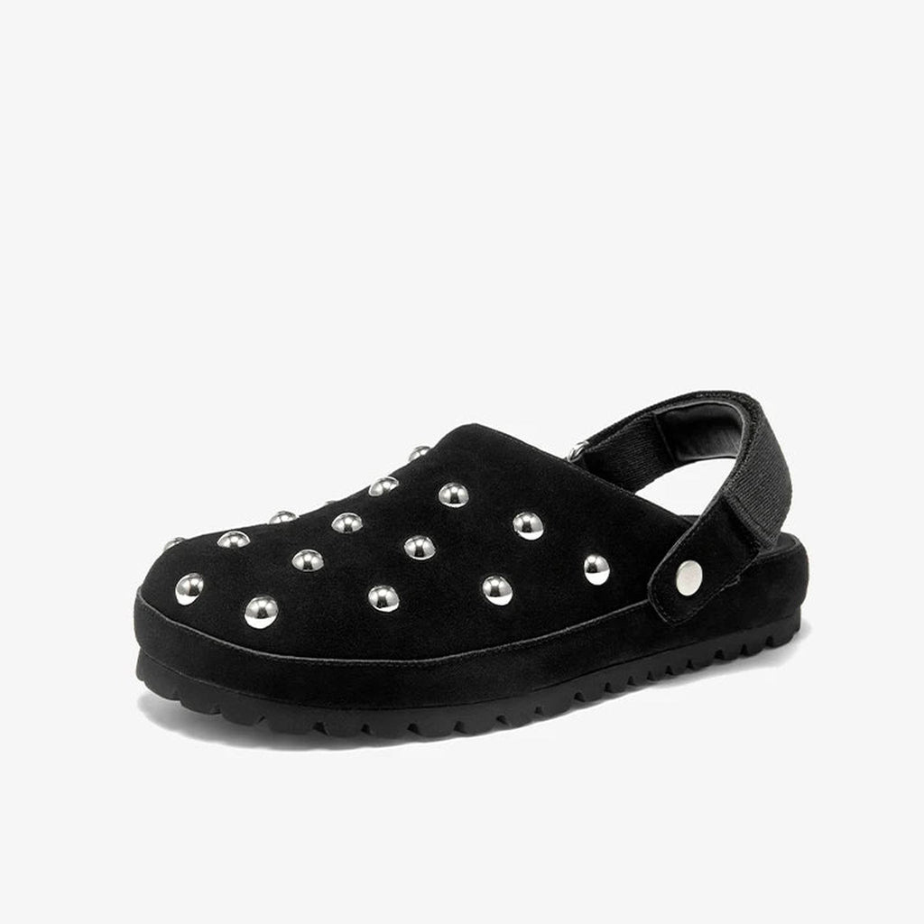Damen-Clogs mit Nieten aus Veloursleder, Farbe Camel, Ansicht 2