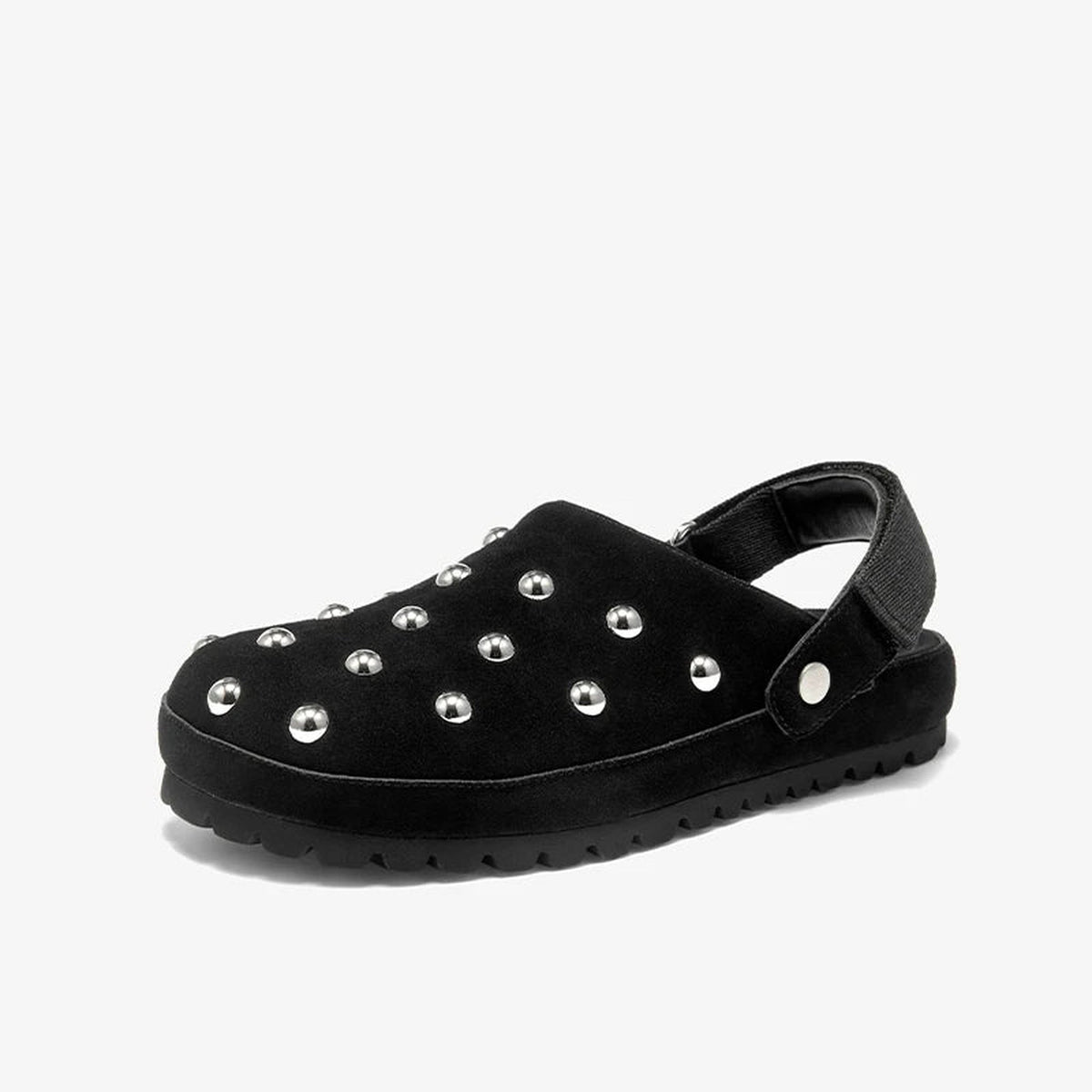 Damen-Clogs mit Nieten aus Veloursleder, Farbe Camel, Ansicht 2