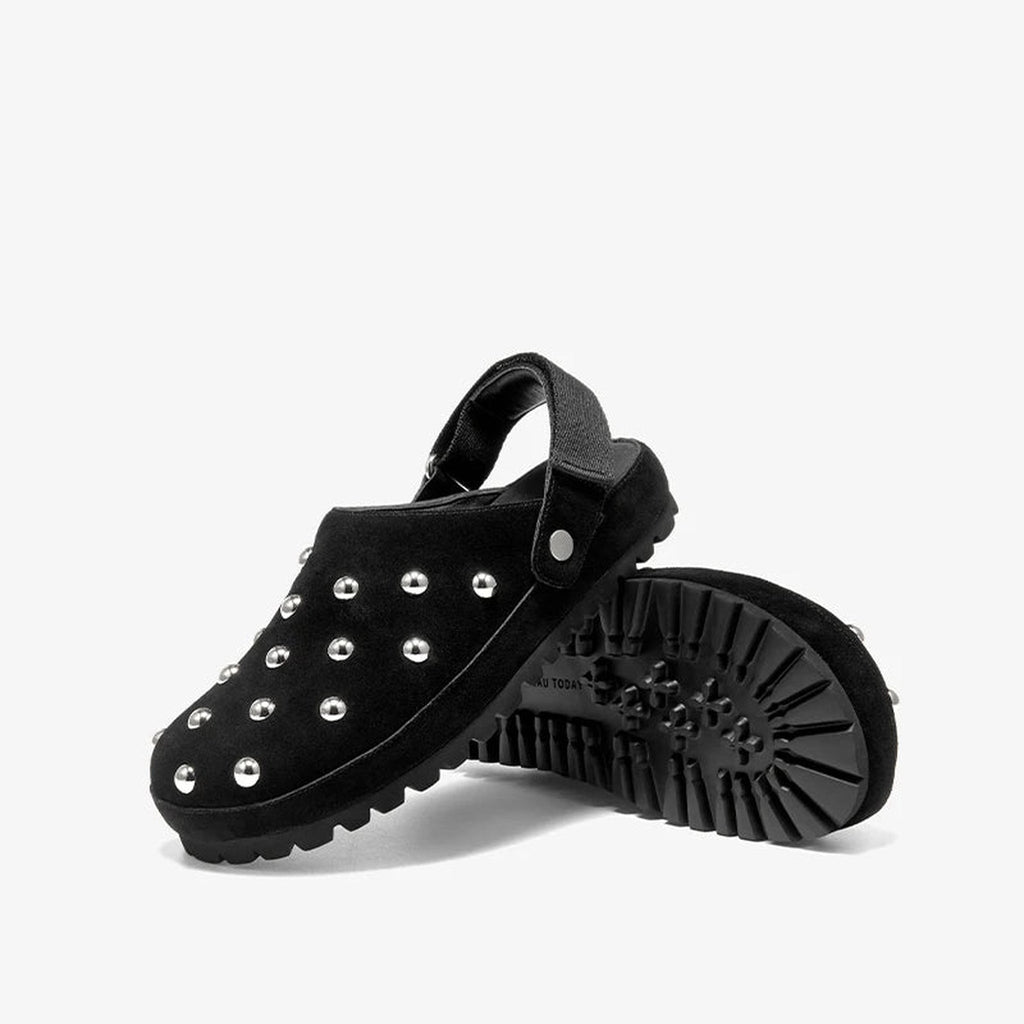 Damen-Clogs mit Nieten aus Veloursleder, Farbe Schwarz, Ansicht 5