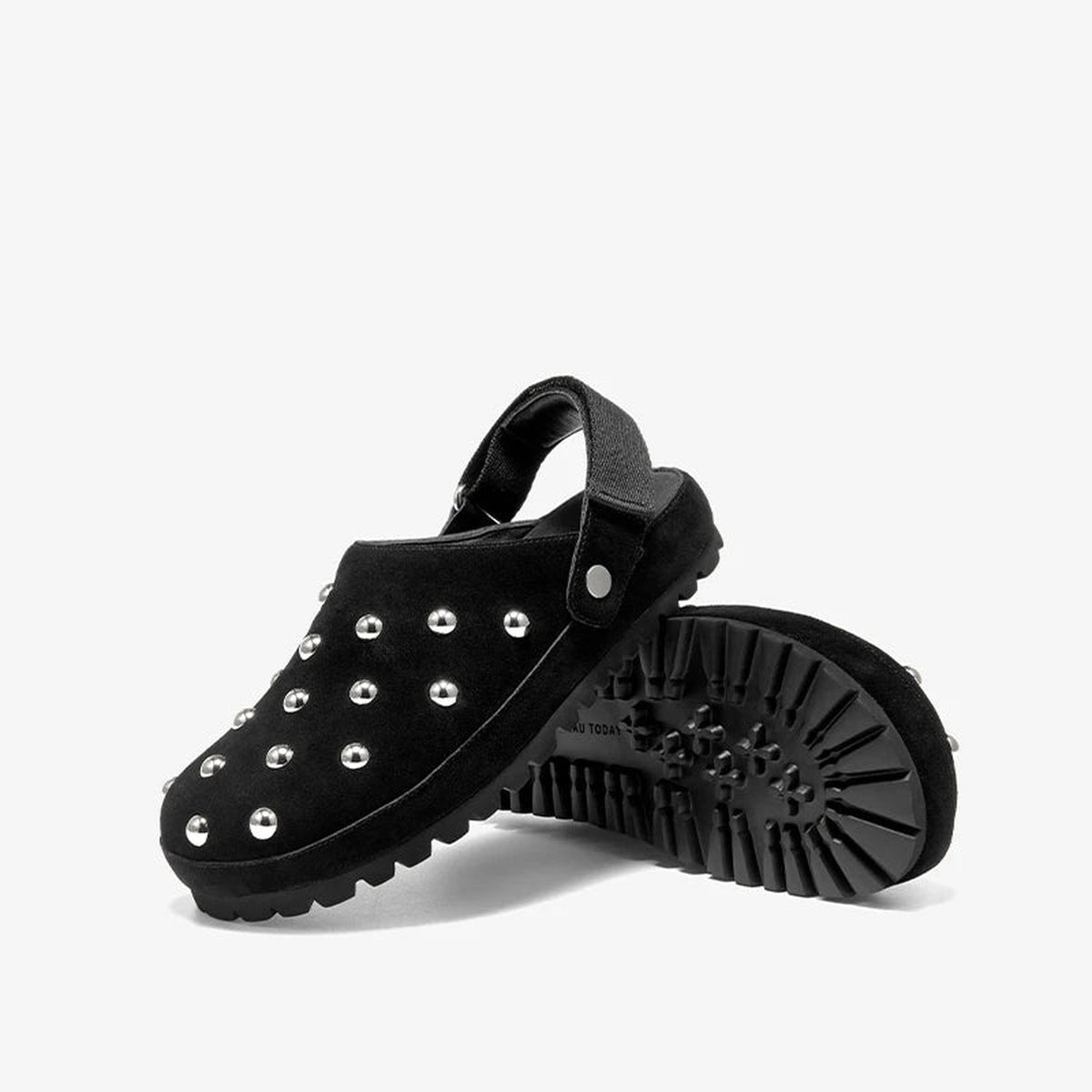 Damen-Clogs mit Nieten aus Veloursleder, Farbe Schwarz, Ansicht 5