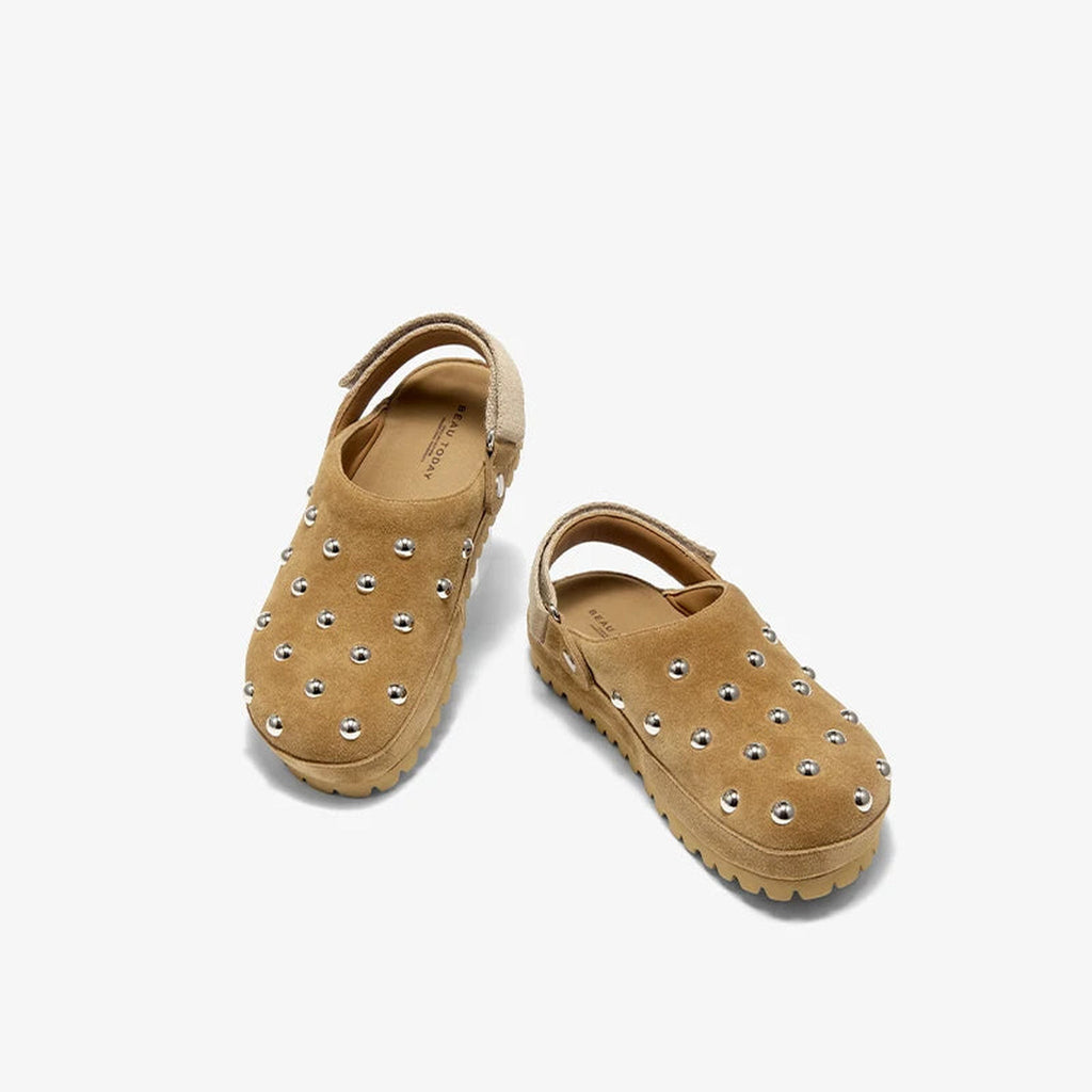 Damen-Clogs mit Nieten aus Veloursleder, Farbe Schwarz, Ansicht 7