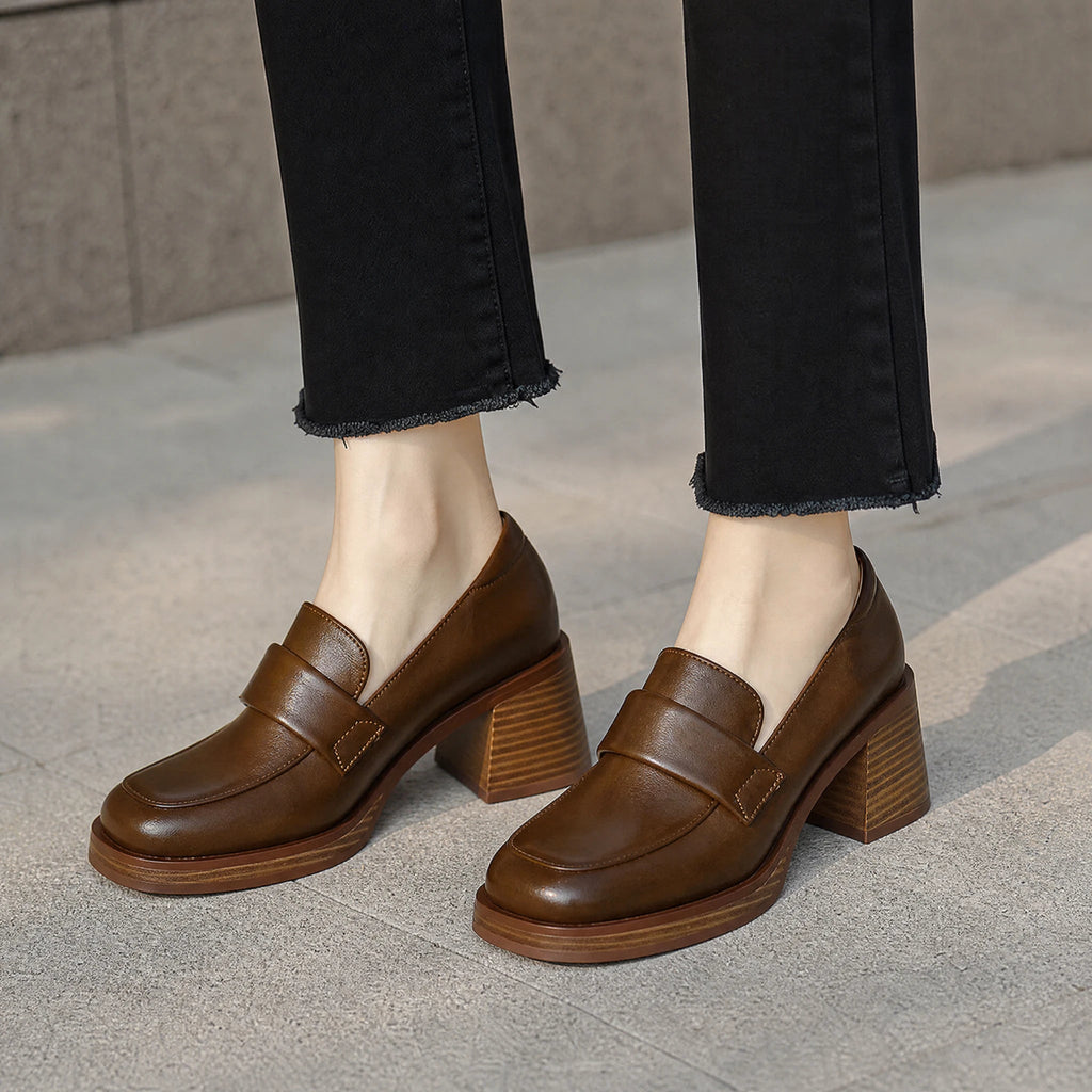 Damen-Loafer mit Blockabsatz und dicker Sohle in Schwarz, Ansicht 4