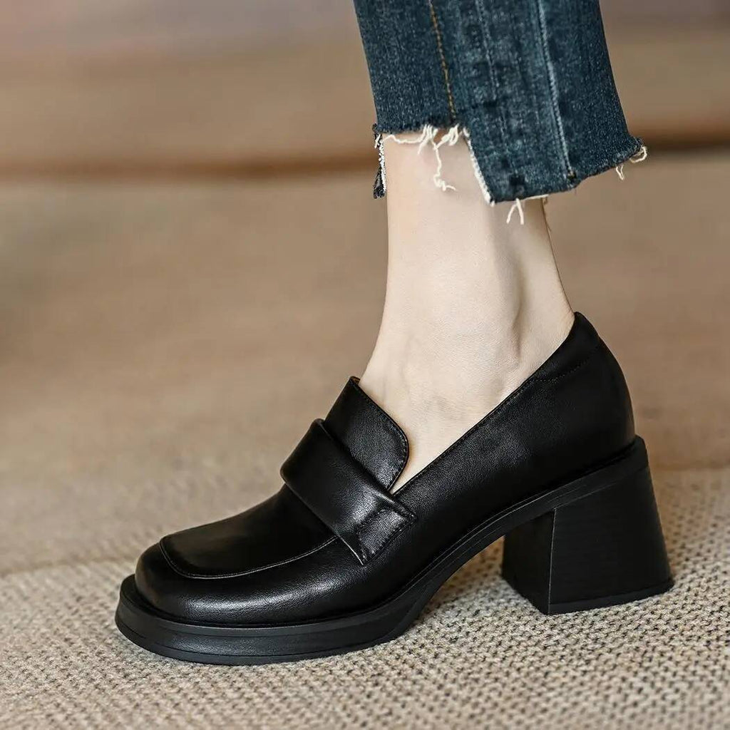 Damen-Loafer mit Blockabsatz und dicker Sohle in Schwarz, Ansicht 6
