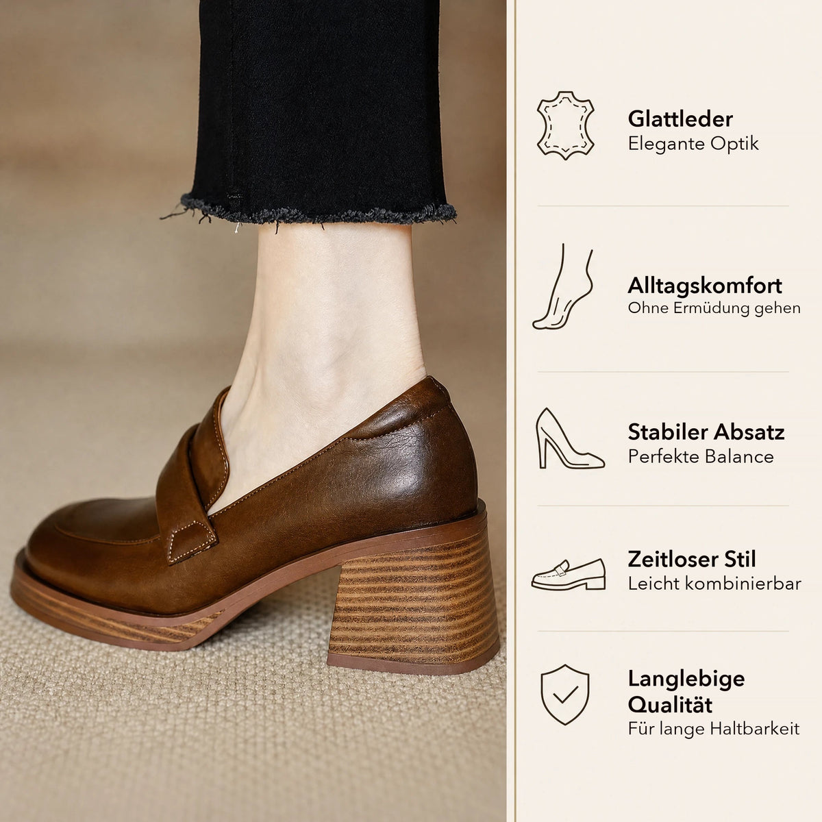 Damen-Loafer mit Blockabsatz und dicker Sohle in Braun, Ansicht 5 Bild