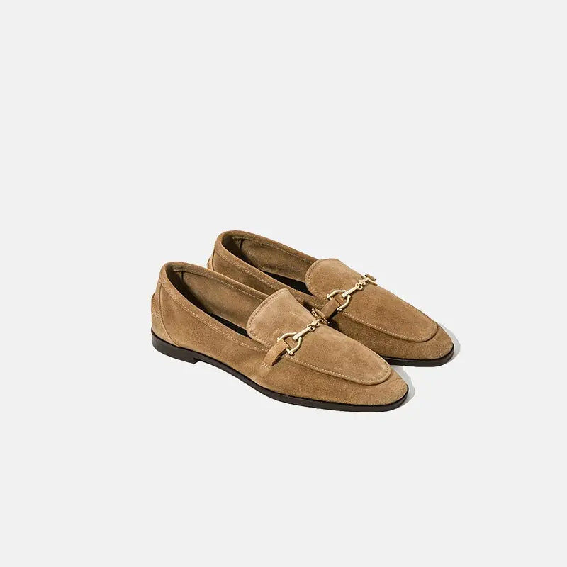 Damen Loafer mit goldener Horsebit-Spange in Camel