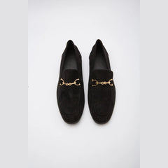 Damen Loafer mit goldener Horsebit-Spange, schicker Stil, Schwarz