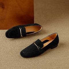 Damen Loafer mit goldener Schnalle in leuchtenden Farben, Schwarz