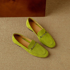 Damen Loafer mit goldener Schnalle in leuchtenden Farben, Grün