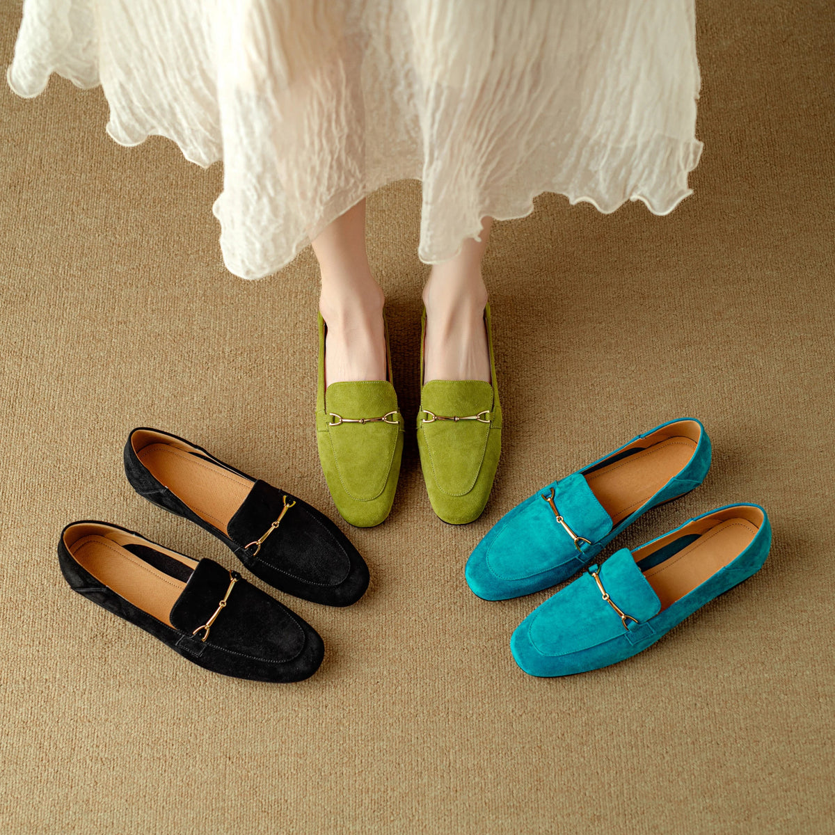 Runde Spitze des Damen-Loafers aus Schafleder