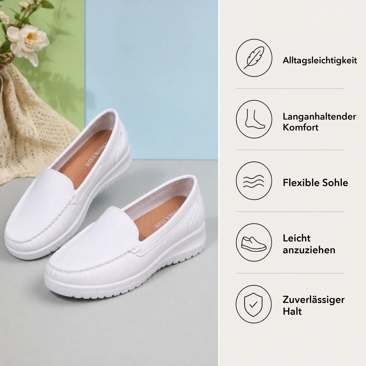 Damen-Komfort-Loafer mit weicher Sohle in Weiß, Ansicht 5 Bild