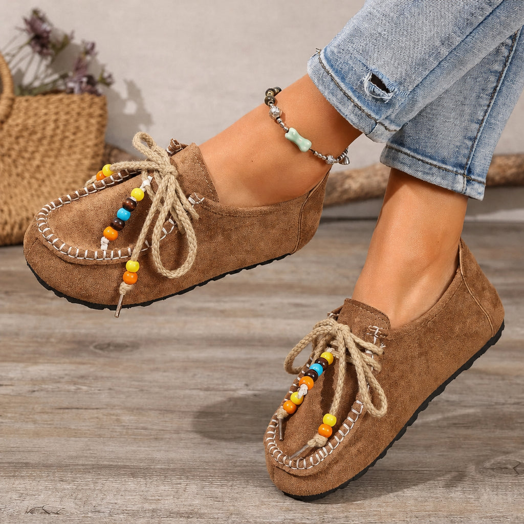 Damen Perlen-Loafer mit Schnürsenkeln und bunten Verzierungen in Grau, Ansicht 6