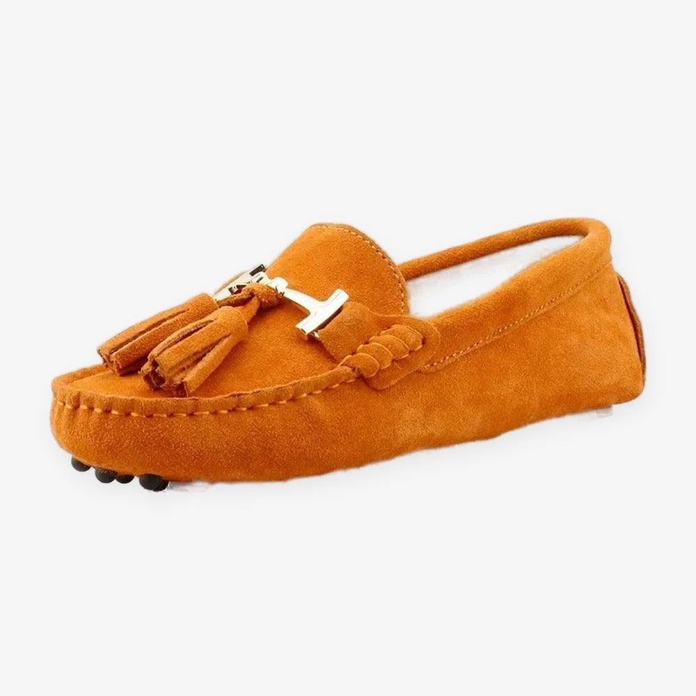 Damen-Loafer mit Quaste und goldener Schnalle aus Leder, Violett, Ansicht 11