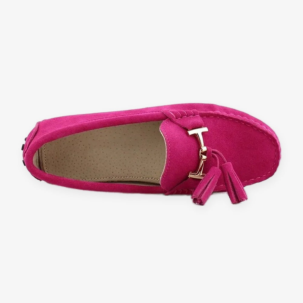 Damen-Loafer mit Quaste und goldener Schnalle aus Leder, Türkis, Ansicht 14