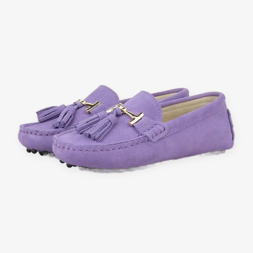 Damen-Loafer mit Quaste und goldener Schnalle aus Leder, Türkis, Ansicht 15
