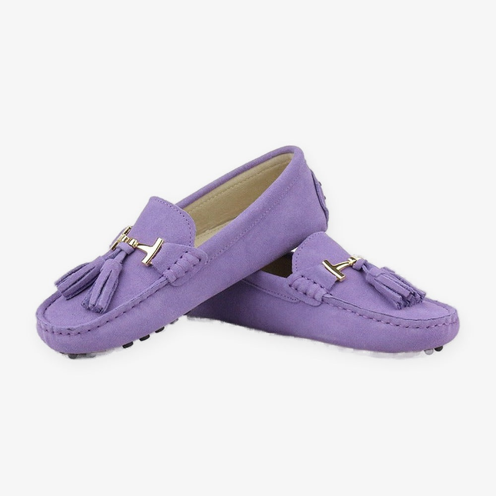 Damen-Loafer mit Quaste und goldener Schnalle aus Leder, Türkis, Ansicht 16