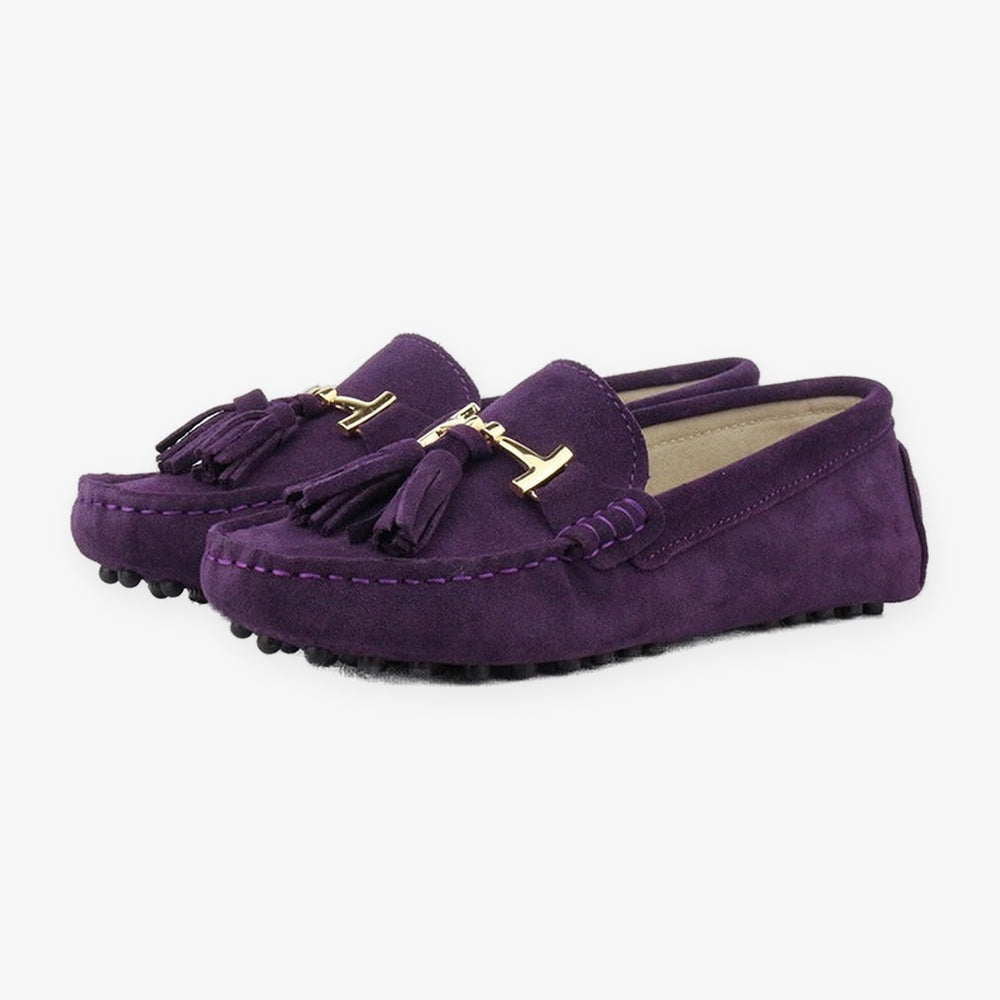 Damen-Loafer mit Quaste und goldener Schnalle aus Leder, Grün, Ansicht 17