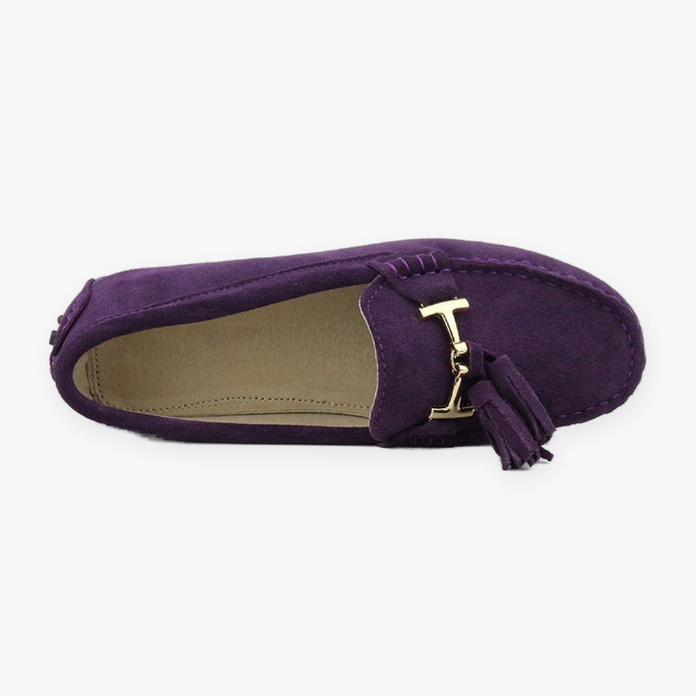 Damen-Loafer mit Quaste und goldener Schnalle aus Leder, Grün, Ansicht 18