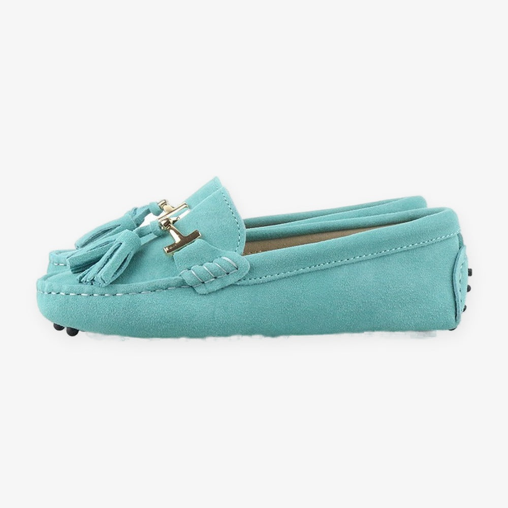 Damen-Loafer mit Quaste und goldener Schnalle aus Leder, Orange, Ansicht 20