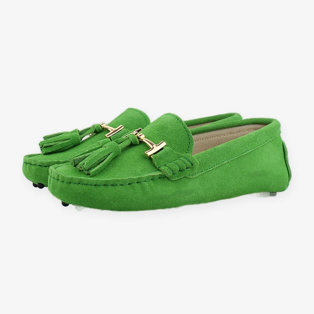 Damen-Loafer mit Quaste und goldener Schnalle aus Leder, Orange, Ansicht 21