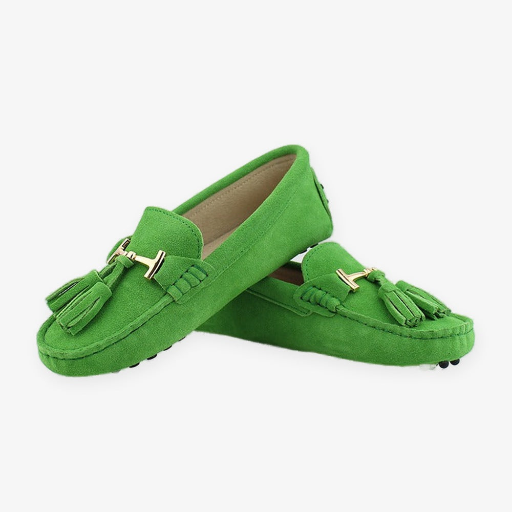 Damen-Loafer mit Quaste und goldener Schnalle aus Leder, Orange, Ansicht 22