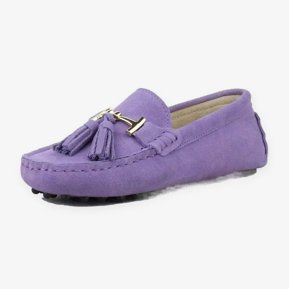 Damen-Loafer mit Quaste und goldener Schnalle aus Leder, Rosa, Ansicht 7