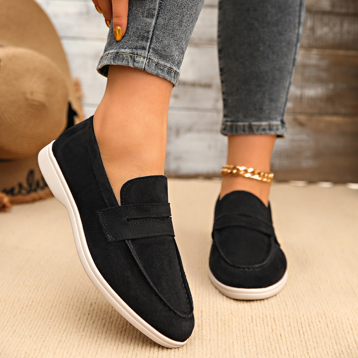 Damen-Loafer mit Spange und weißer Sohle, Schwarz, Ansicht 16