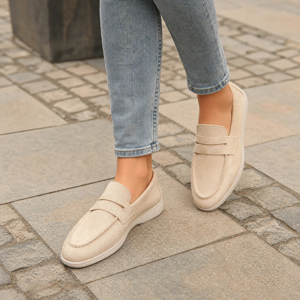 Damen-Loafer mit Spange und weißer Sohle, Beige, Ansicht 3