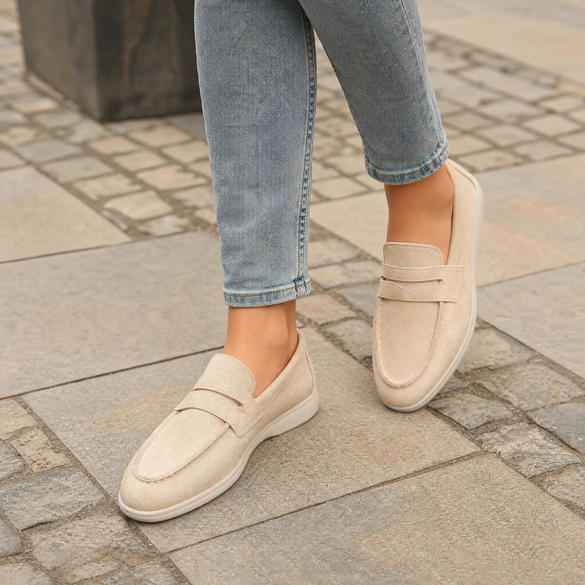 Damen-Loafer mit Spange und weißer Sohle, Beige, Ansicht 3 Bild