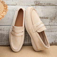 Damen-Loafer mit Spange und kontrastierender weißer Sohle, Beige