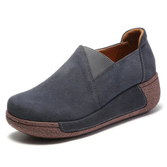Damen-Loafer aus Veloursleder mit dicker Sohle, Dunkelgrau