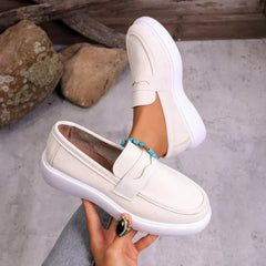 Damen Loafer mit dicker weißer Sohle und Band, Beige