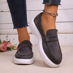 Damen Loafer mit dicker weißer Sohle und Band, Grau