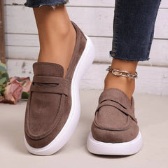 Damen Loafer mit dicker weißer Sohle und Band, Taupe
