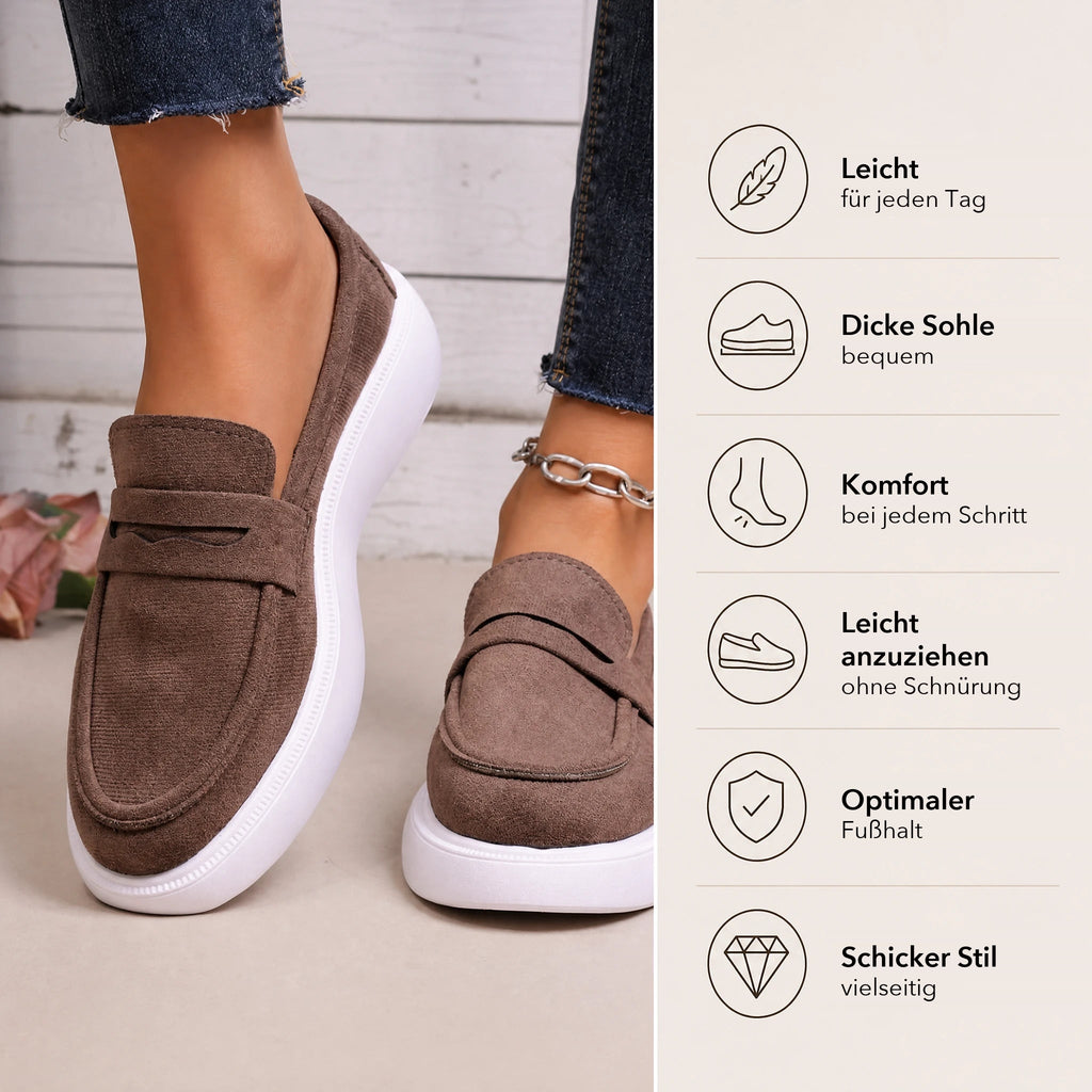 Damen Loafer dicke weiße Sohle in Blau, Rückansicht
