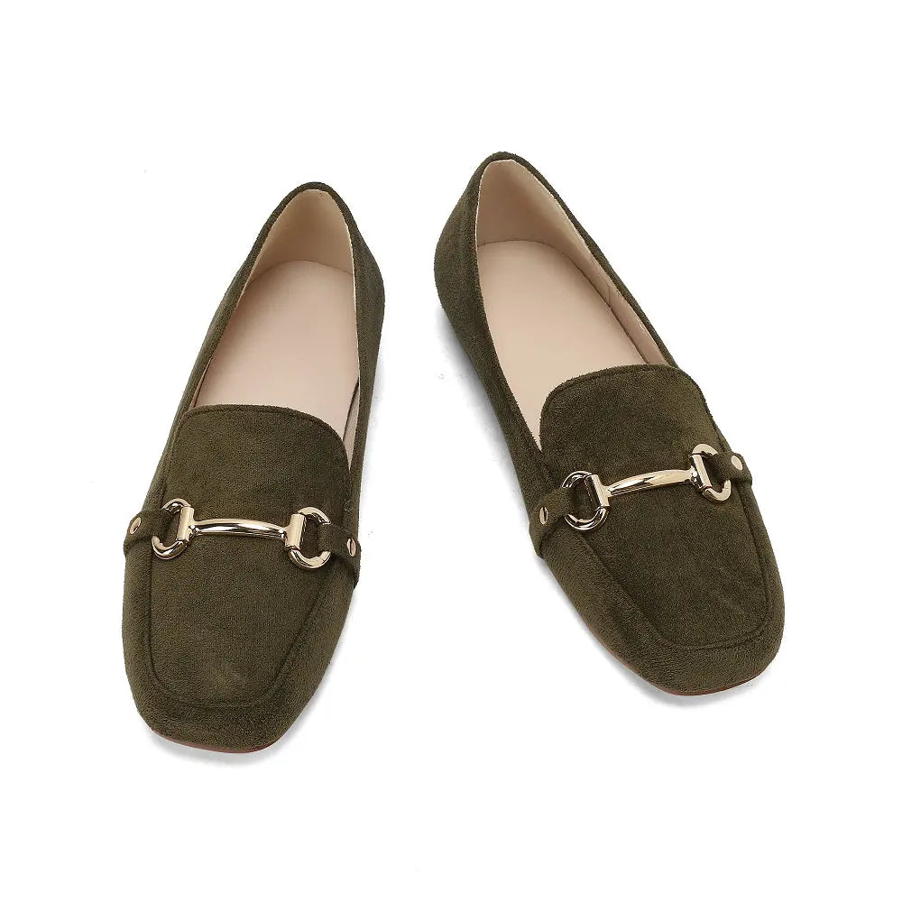 Damen Loafer in Wildlederoptik mit goldener Horsebit-Spange in Aprikose