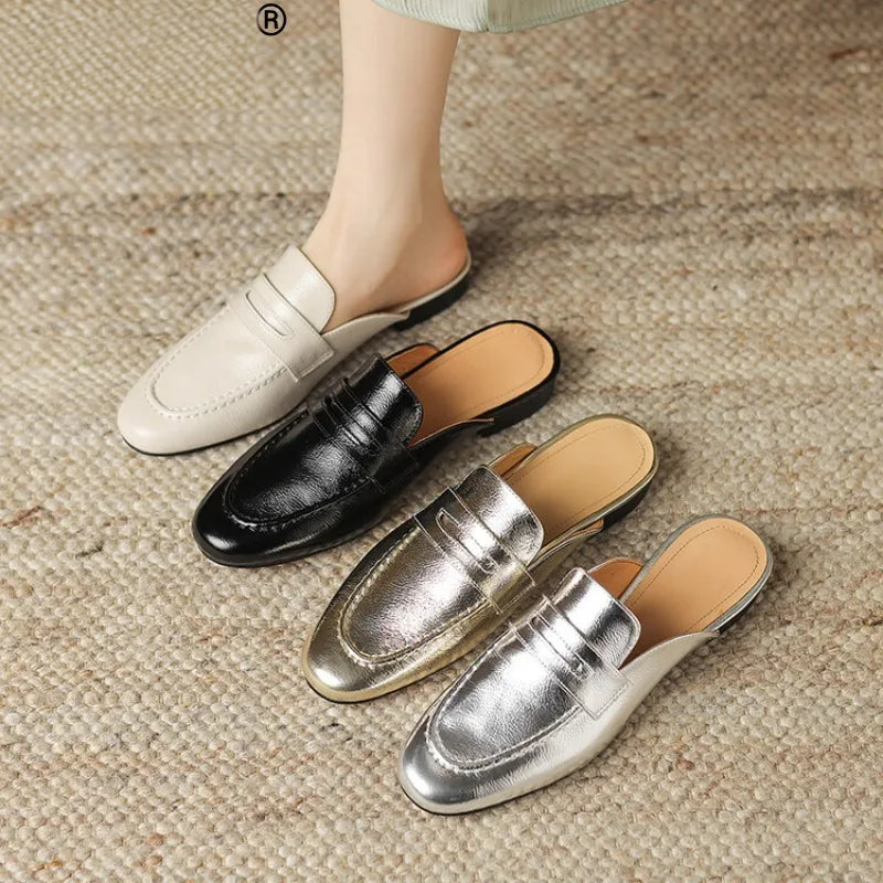 Damen-Penny-Loafer-Mule aus Leder, Farbe Beige, Ansicht 1