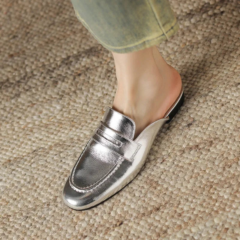 Damen-Penny-Loafer-Mule aus Leder, Farbe Silber, Ansicht 4