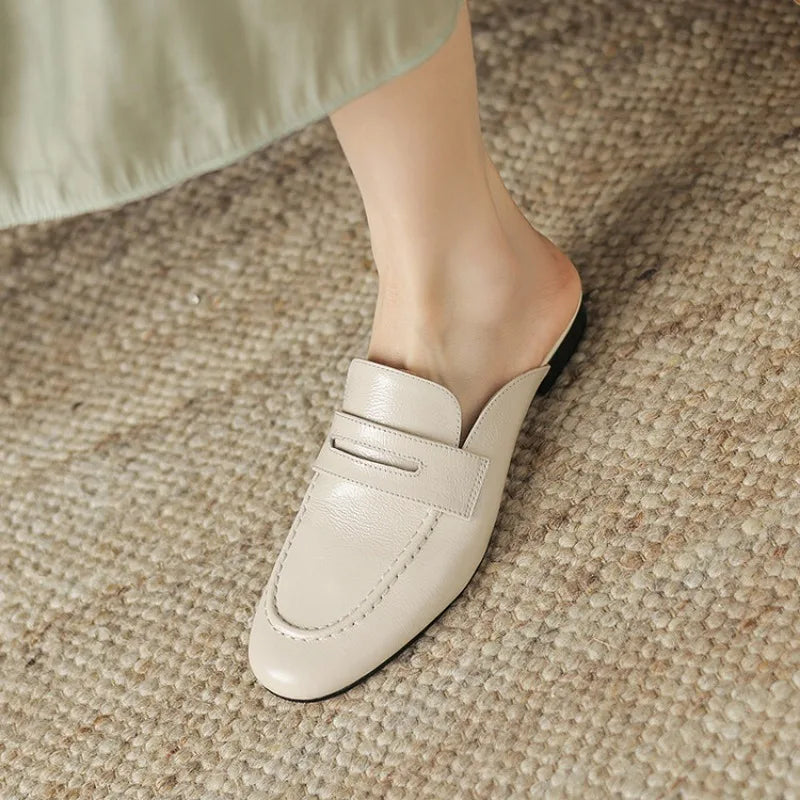 Damen-Penny-Loafer-Mule aus Leder, Farbe Beige, Ansicht 5