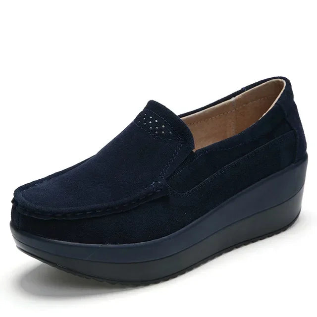 Damen-Plateau-Loafer mit zweifarbiger Sohle in Marineblau, Ansicht 2