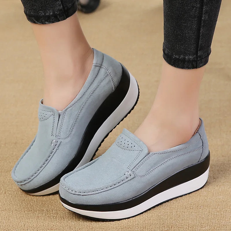 Damen-Plateau-Loafer mit zweifarbiger Sohle in Grau, Ansicht 6
