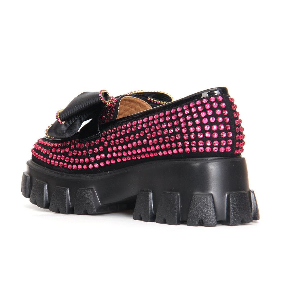 Plateau-Loafer mit rosafarbenem Strass-Schmetterling für Damen