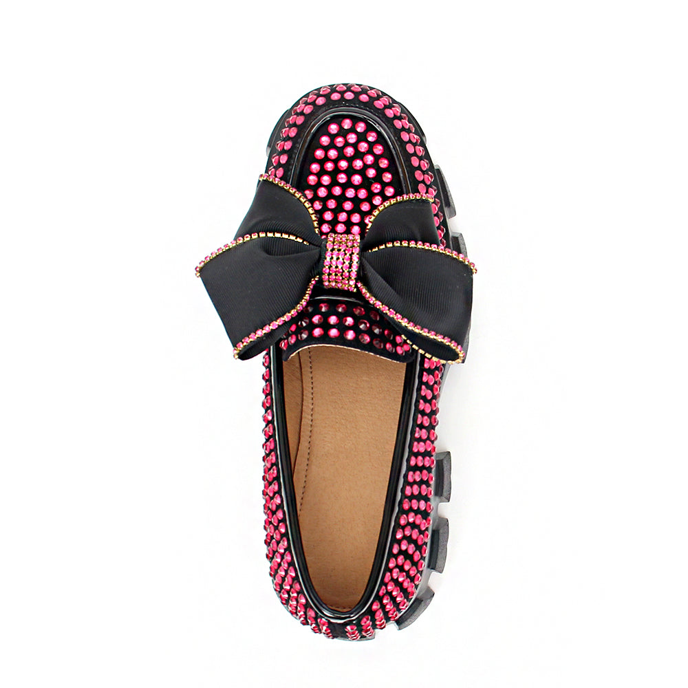 Plateau-Loafer mit rosafarbenem Strass-Schmetterling für Damen