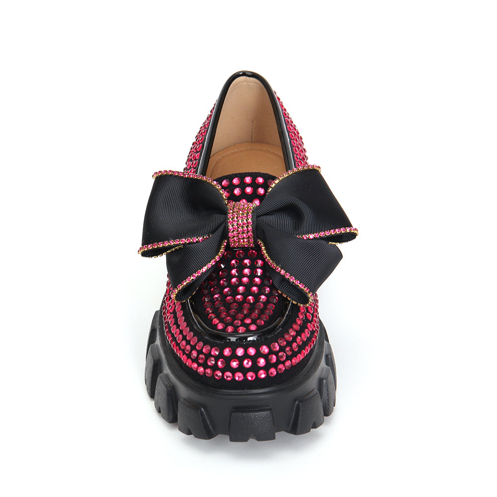 Plateau-Loafer mit rosafarbenem Strass-Schmetterling für Damen