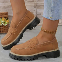 Damen Plateau Slipper mit Profilsohle, Camel